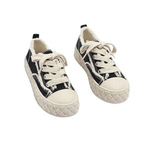 BEIER Women's Black White Canvas Raw Edgev Cozy Lined Platform Sneakers Y2K 38/7